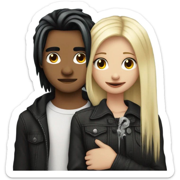 Emo couple hugging  guy with emo hair black snake bite lip rings hair girl with blonde hair sticker