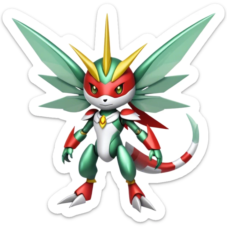 Cute Cool Edgy Shiny Ethereal Legendary Kartana-Digimon-Scizor-hybrid full body sticker