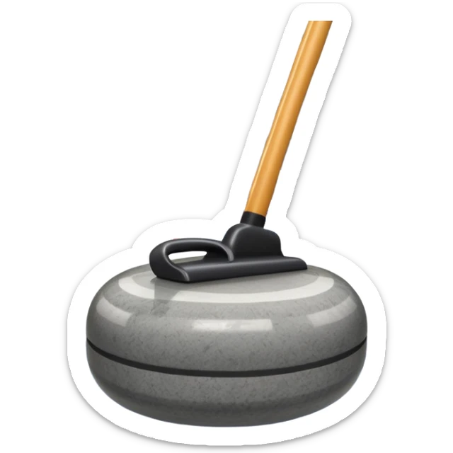 An icon showing a detailed close-up of a curling stone sliding across the ice, with a broom in motion beside it. The background features an indoor stadium with cheering spectators on the stands. Transparent background captures the strategy and focus of curling. sticker
