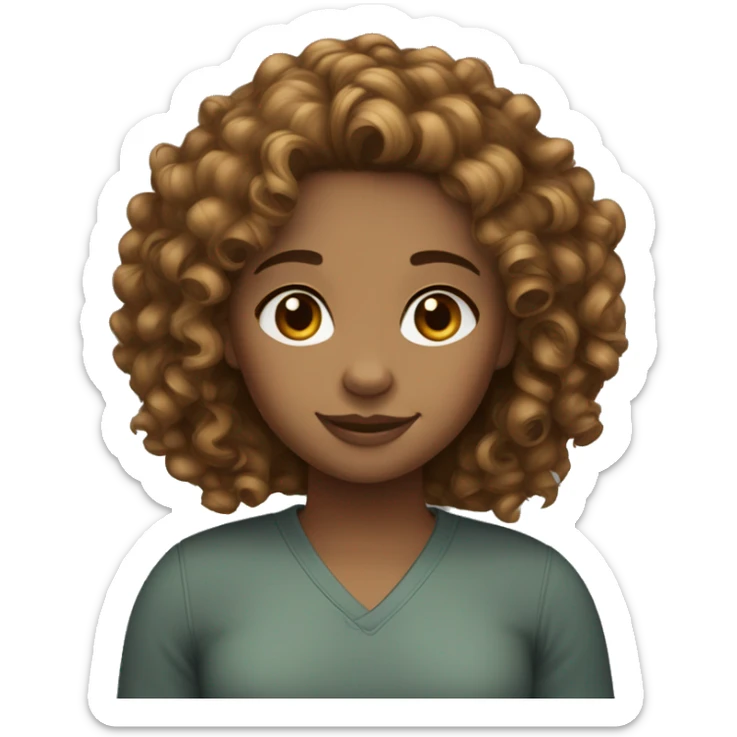 curly hair girl, medium skin tone, in the middle hair part - medium length  sticker
