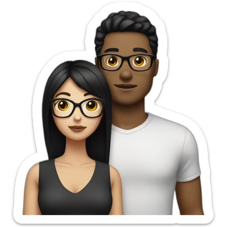 couple with white skin glasses and black hair and black eyes sticker
