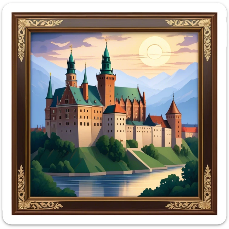 Cinematic Realistic Wawel Castle Landmark Emoji, depicted with the historic royal castle rendered with intricate detail and dramatic, majestic lighting. sticker