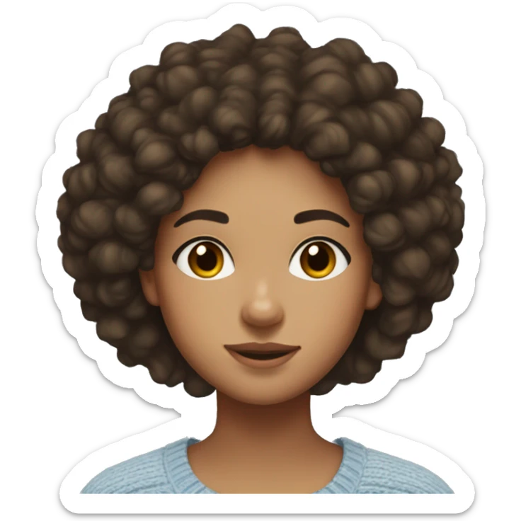 teenage girl, hispanic, freckles, afro brown hair, brown eyes, light blue sweater, winter sweater  sticker