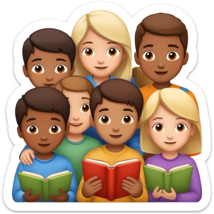 group of children listening to a story, happy and engaged sticker