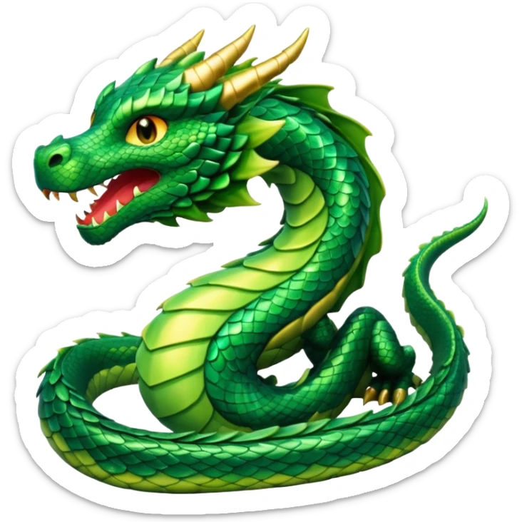 Create a single emoji of a Dragon in full body, shown at a slight side angle in a natural, characteristic pose. stylized like an emoji, but clearly recognizable.  sticker