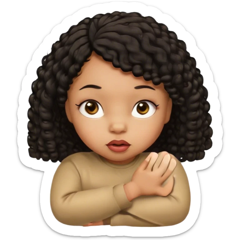 light brown skin tone, very adorable baby, with big plump lips, long long lashes, black curly bob, brown eyes, sticker