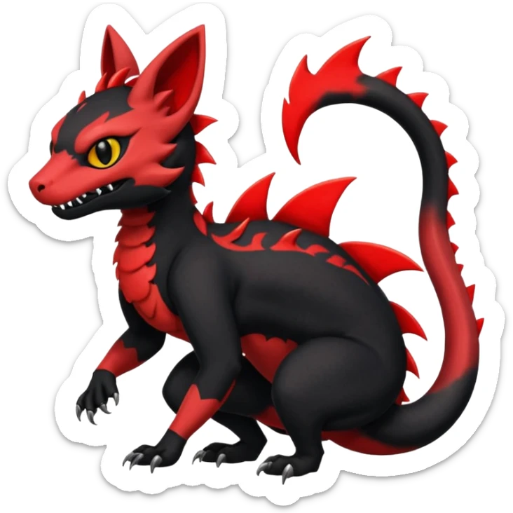 Cherry-Red and Jet-Black Fierce Fiery Mohawked Gothic Salandit-Litten-Torracat-hybrid-creature (full body) sticker