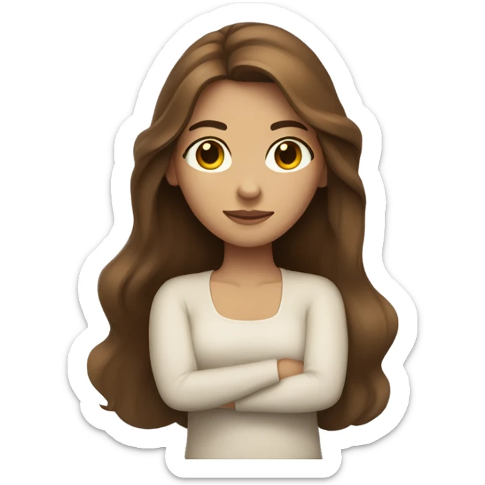 woman with long brown hair and light skin, crossing arms  sticker