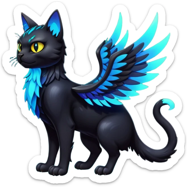 Black Dark Nocturnal Neon-glowing Abyssal Nightly Abyss-Cat-Gryphon-Fakémon Creature (full body) sticker