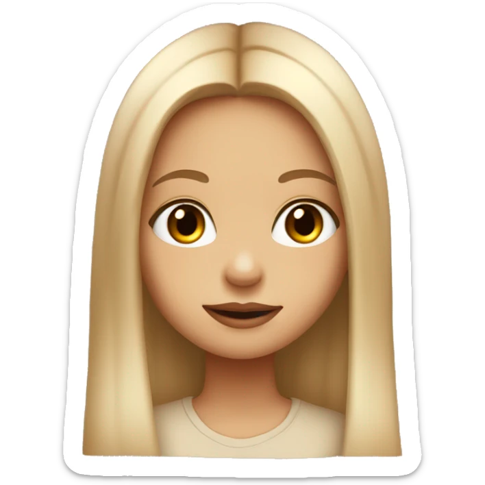girl with light long straight hair, in beige t-shirt, baby face, small nose, big lips, brown eyes sticker