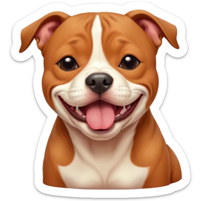 Cinematic Cute Yawning Red/Fawn Staffordshire Bull Terrier Portrait Emoji, Head tilted slightly with a dramatic, wide-open yawn, showcasing a smooth red/fawn Fur with crisp white accents, floppy ears slightly drooping, round dark eyes barely open in drowsy contentment, Simplified yet irresistibly adorable features, highly detailed, glowing with a soft, cozy glow, high shine, relaxed yet expressive, stylized with a touch of whimsy, bright and endearing, soft glowing outline, capturing the essence of a sleepy yet affectionate guardian, so drowsy it feels like it could stretch right out of the screen and curl up for a nap! sticker