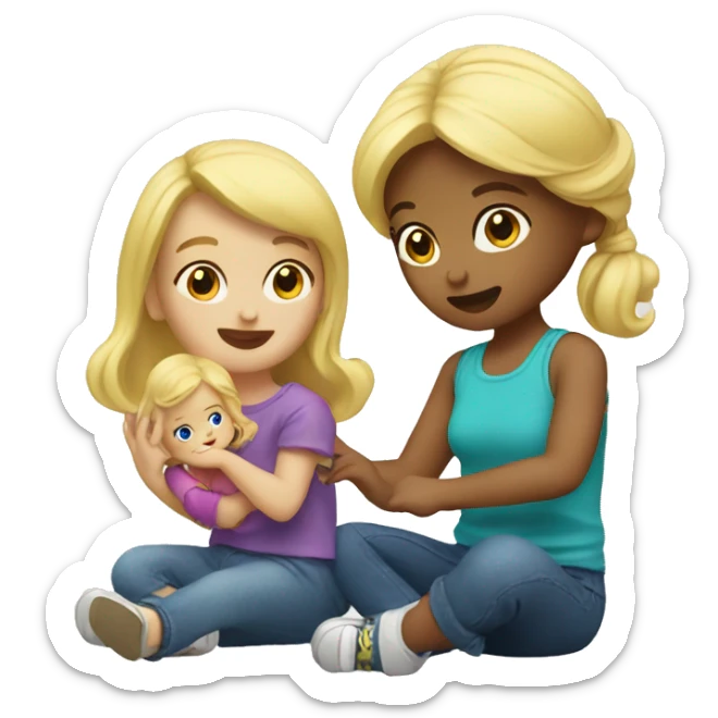 blonde women playing with blonde child with toys sticker