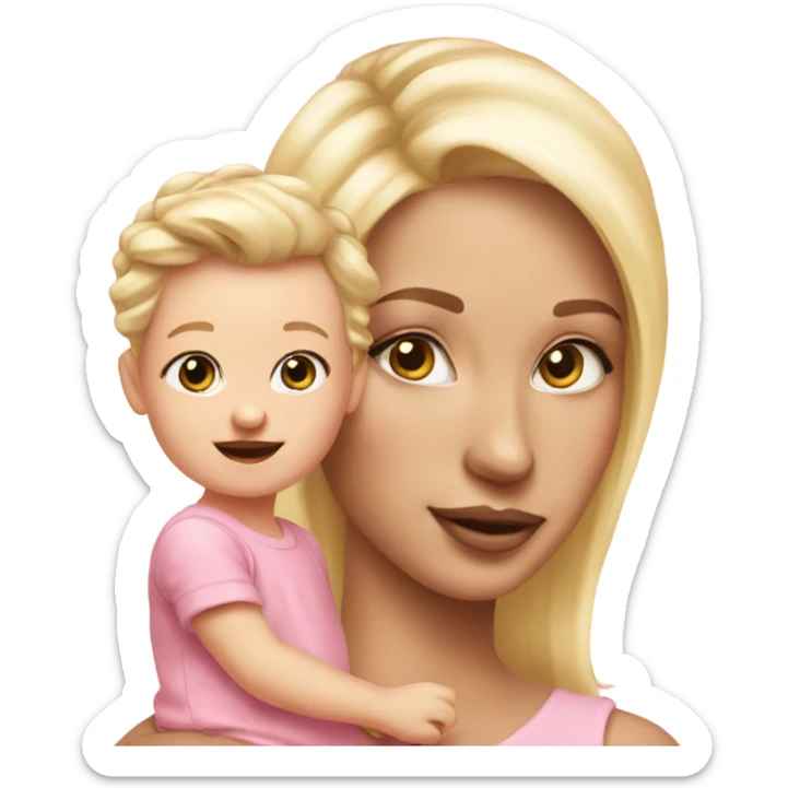 blonde woman. and baby girl. light pink realisitc sticker