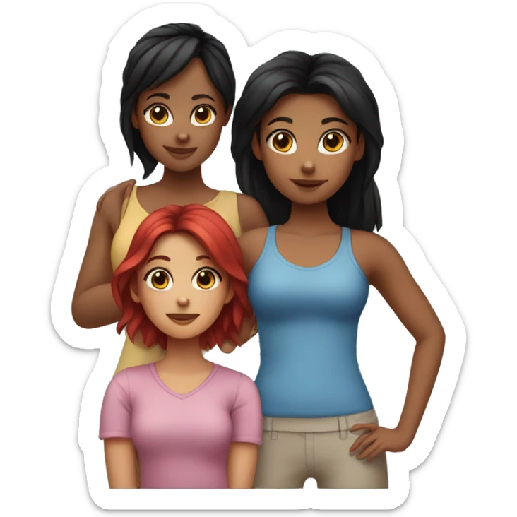 3 girls posing heart pose. One of them is a toddler and has black hair, other one has red hair and is a young adult, last one has black hair and is a young adult . they all have tanned skin. sticker