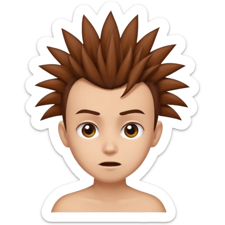 Haz un personaje que tenga cabello marrón con un corte mohicano y que tenga diferentes expresiones  sticker