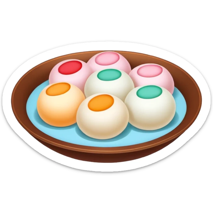 Winter Solstice Tangyuan with colorful appearance for Dongzhi Festival, simplified emoji style with bold outlines and bright colors, cartoon style traditional winter dessert sticker