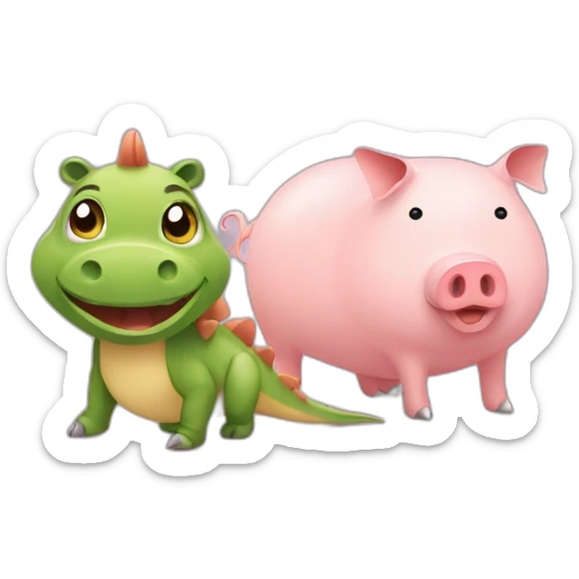 a cartoon dinosaur sitting next to a pig and a piggygygygygygygygygygygygygygygygygy sticker