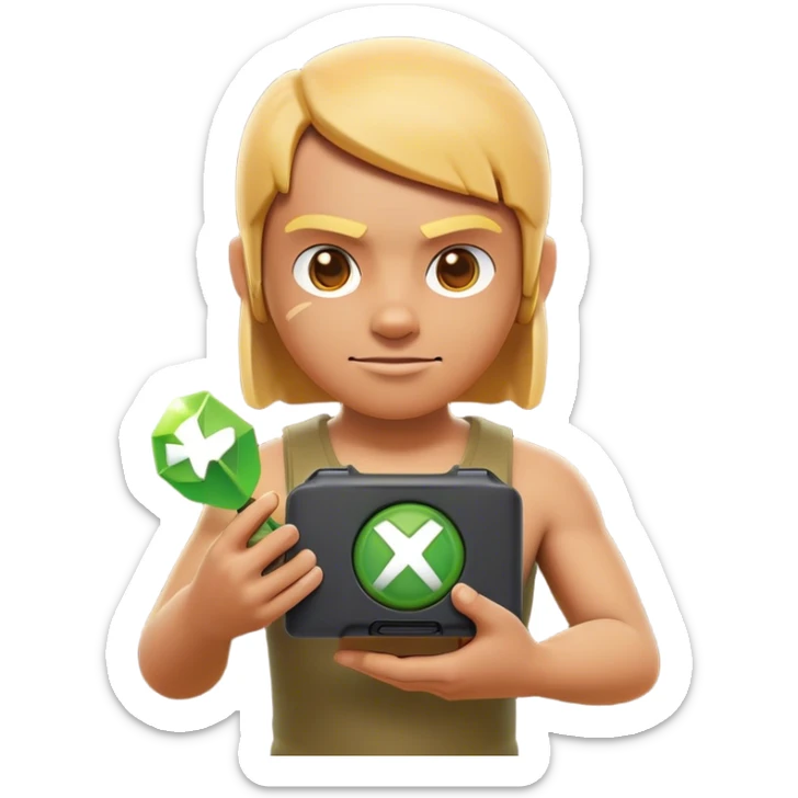 Clash of Clans aesthetic: Cinematic Playful Xbox 360 Console Portrait Emoji, rendered in a 3D vector-style similar to standard emojis with minimal shading and bold, simplified shapes. A compact, distinct form with signature details, softly glowing with a modern gaming energy charm. Simplified yet unmistakably iconic, highly detailed and consistent, glowing with a soft radiance and high shine. Stylized with a touch of next-gen innovation and a soft glowing outline, capturing the essence of a beloved gaming relic with a friendly, playful manner! sticker