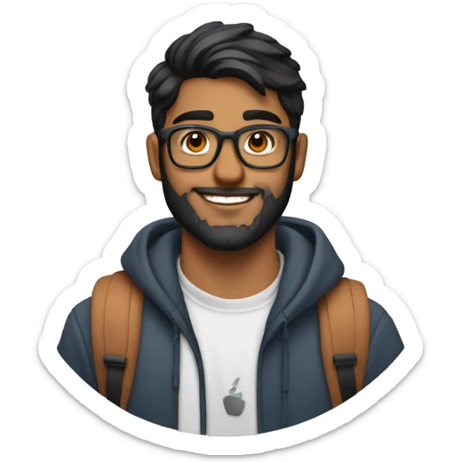 young fit indian canadian 20 yr old with glasses, beard and airpods sticker