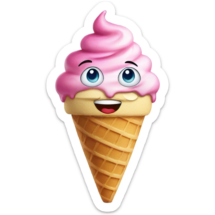 A ultra happy emoji with tears in the eyes and an icecream in his hand sticker