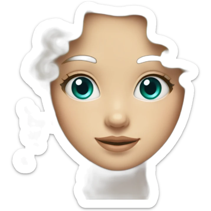 Blonde curly hair mid length Belgian girl blue eyes with turquoise earrings and light pink features sticker
