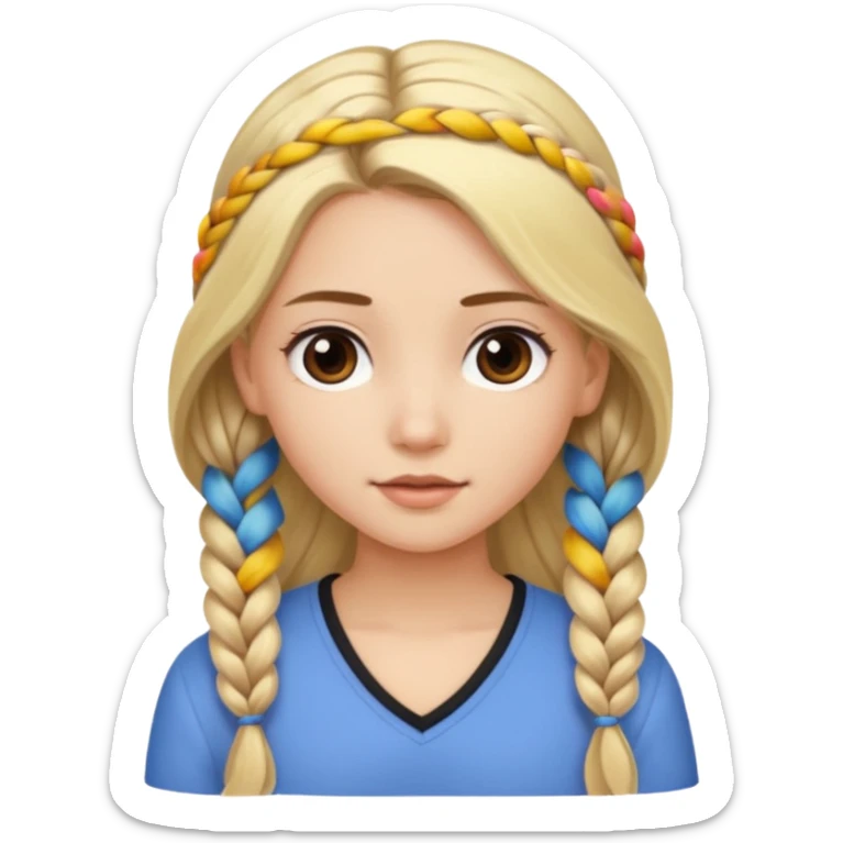 Girl long flowing blonde hair and  girl with DARK BROWN HAIR ONE BRAID on one side.   sticker