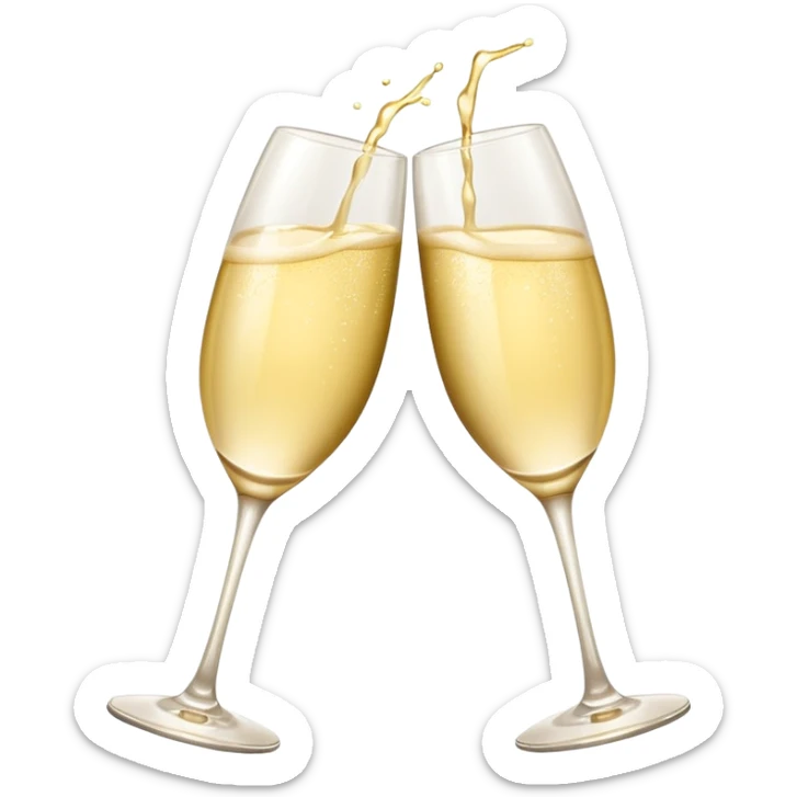 two glasses of pale yellow champagne clinking in a toast, soft and light color, smooth gradient, bright and gentle, minimal details, glossy highlights, celebratory pose
 sticker