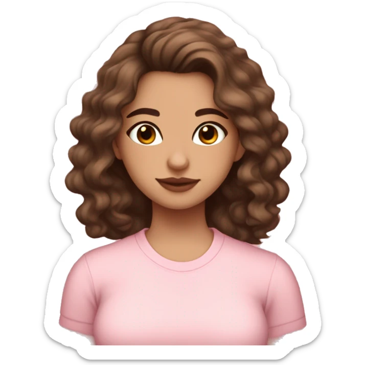 hispanic pretty girl with brown wavy hair and light  pale skin in pink shirt coquette aesthetic  sticker