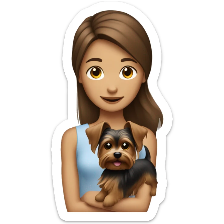 brown hair girl with a yorkshire terrier in front of her sticker