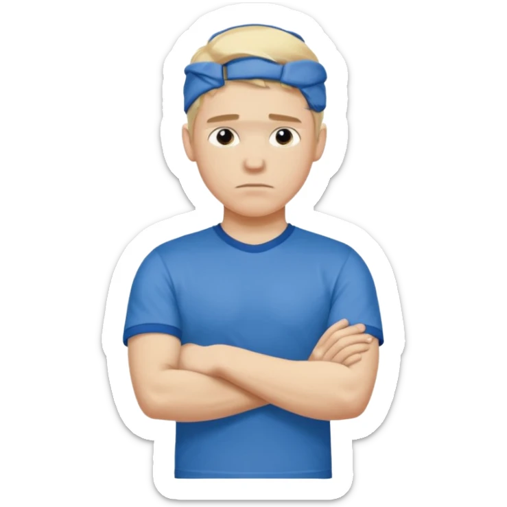 Pale blond man in blue football t shirt crossed arms cold stance  sticker