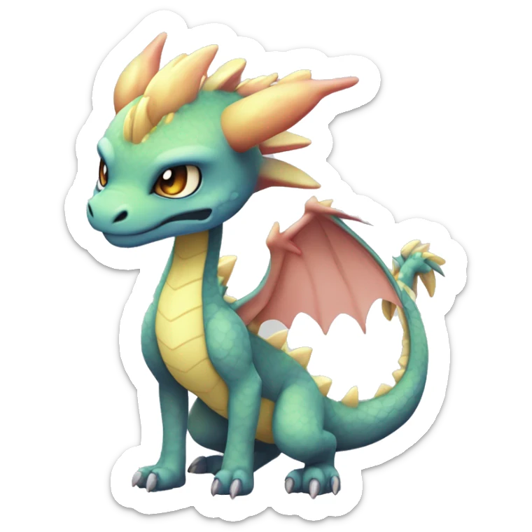 Kawaii Edgy Bright Ethereal Fururistic Fantasy Attractive Gorgeous Beautiful Dragon Pokémon Fakemon full body sticker
