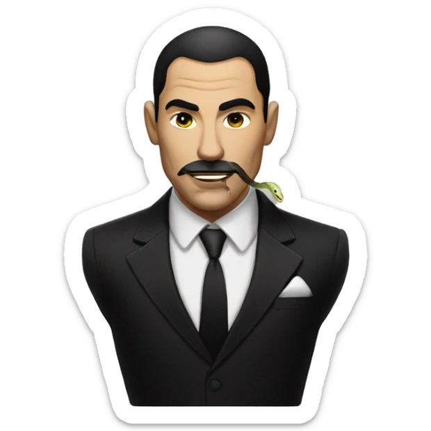 A male mafia boss with a snake tattoo on the right side of his face, wearing a black suit and a cigar in his mouth sticker