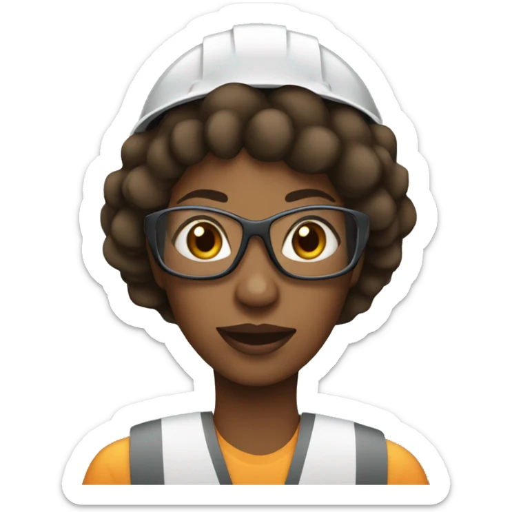 Black woman wearing a safety helmet, safety glasses and earplugs sticker