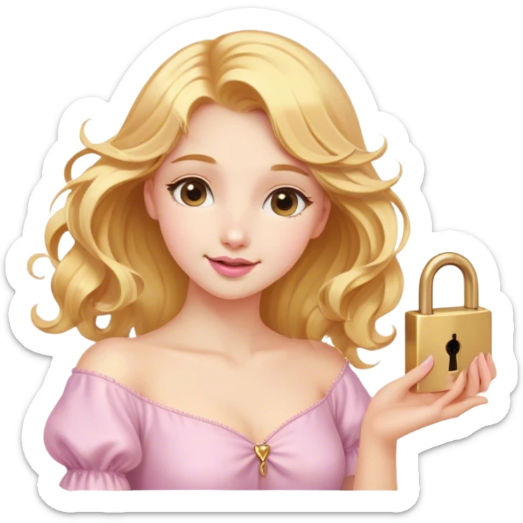 Cinematic Elegant Rapunzel Portrait Emoji, Twirling a lock of her golden hair, dreamy expression, soft pink lips curving into a gentle smile, delicate yet mesmerizing, a princess with a heart full of adventure and beauty! sticker