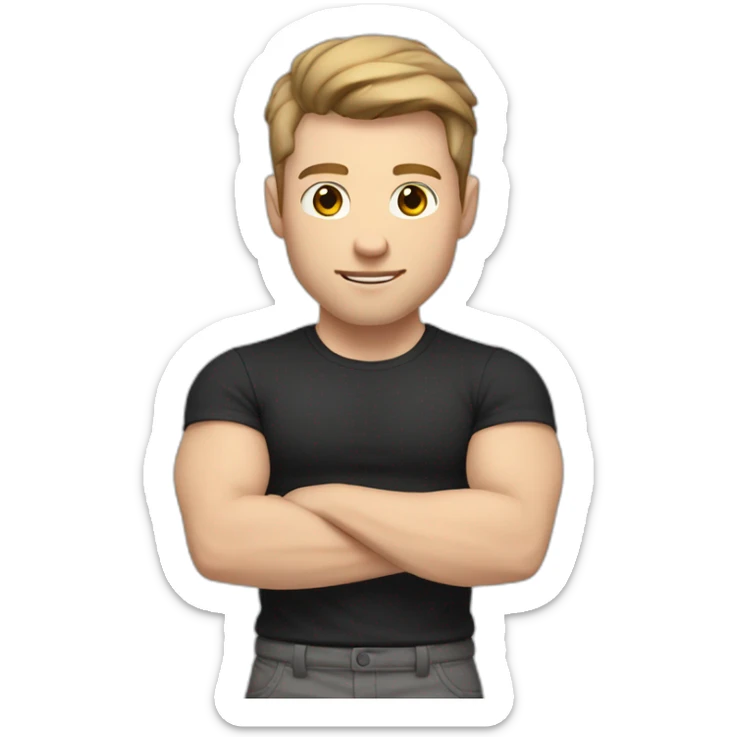 Pale skinned Fit Man With the biceps and brown hair in black shirt and gray shorts sticker