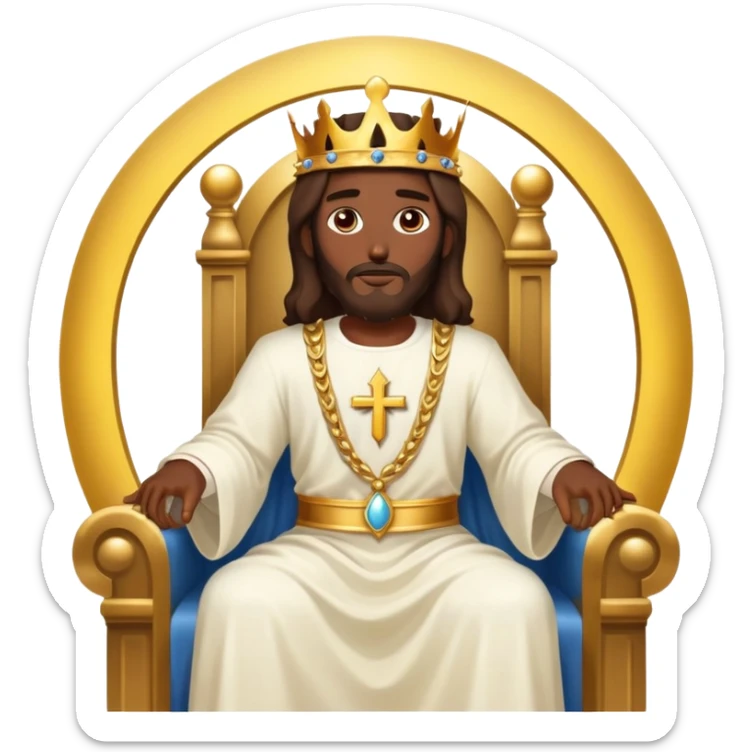 Dark skin Jesus on his heavenly Throne with just a Gold crown no jewelry  sticker