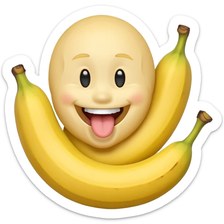 a classic smiley face that holding a banana. Half of the banana is in his mouth and he suck it with his tongue sticker