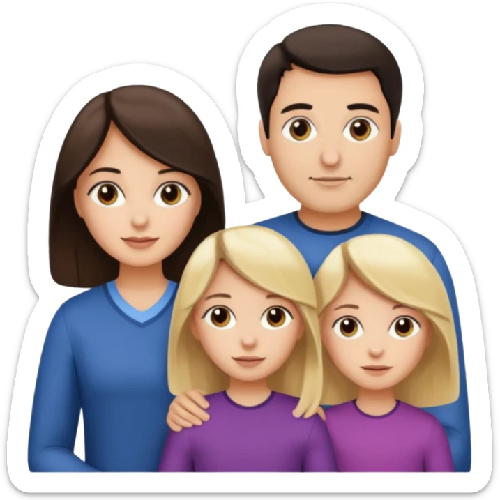 Familia : Hombre pelo oscuro, Mujer pelo cafe, hija 1 pelo mono , hija 2 pelo oscuro. sticker