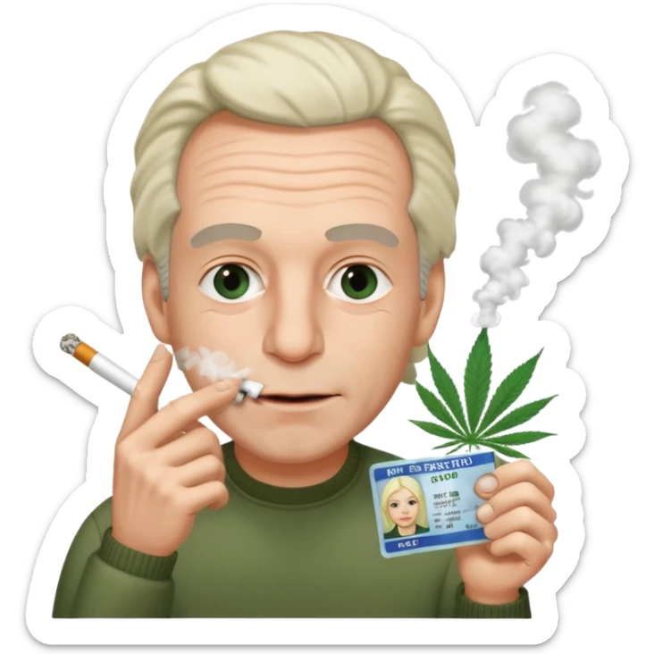 Make an emoji of Epstein, but hes foaming at the mouth and absolutely TWEAKING. Also smoking grass and showing his ID card sticker