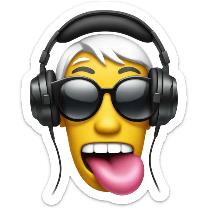 emoji tongue out with headphones and dj set sticker