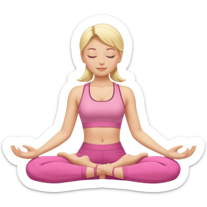 Blonde long hair white skinne light pink closets closed eye girl in make yoga sticker