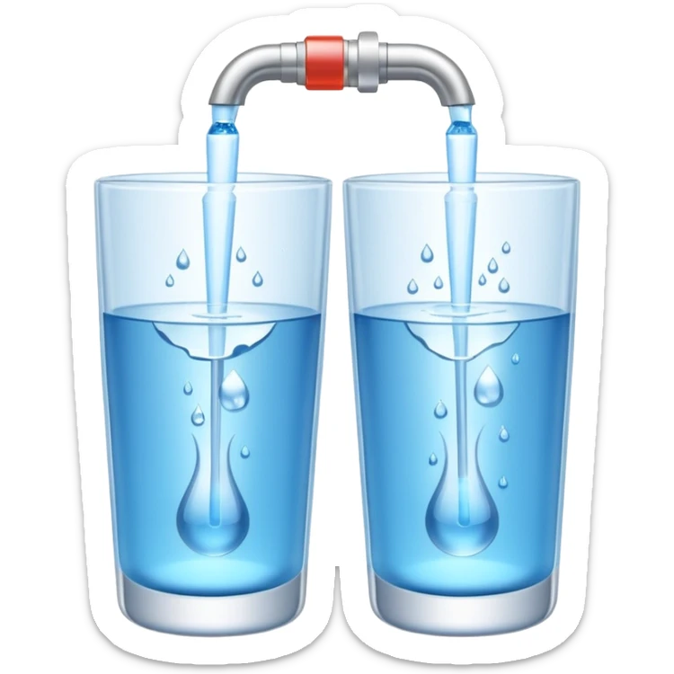 3D illustration of two glasses of water — one cold, one hot, with a thermometer inside each. Particles dissolving faster in hot water, slower in cold. Minimalist, clean, bright, modern 3D icon style. sticker