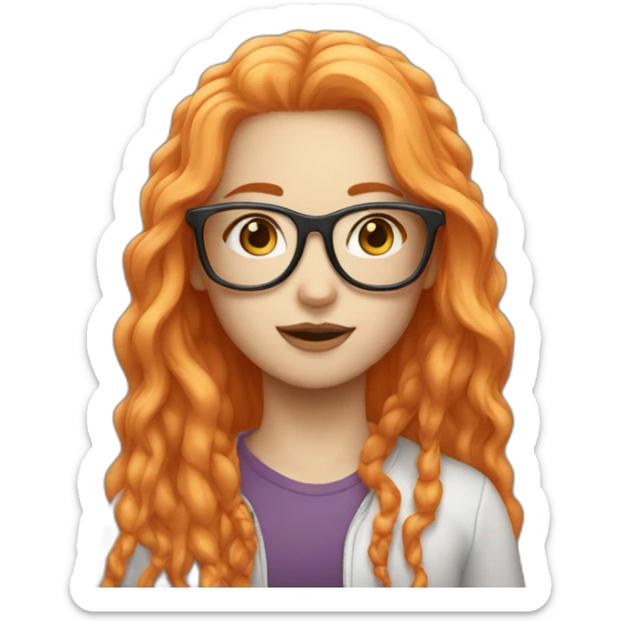 Girl long  orange hair and white skin with glasse sticker