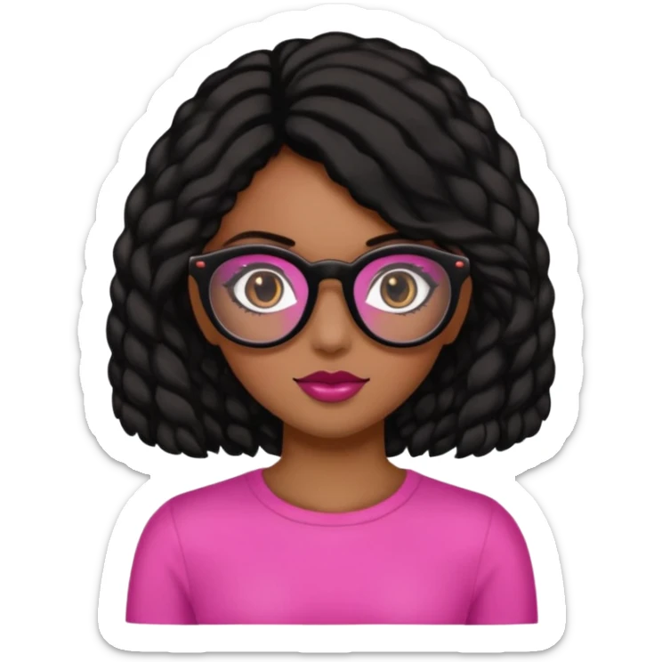 Una chica con pelo negro y lentes rosados, con una impresora negra y dos perras, la primera de color marron y la otra negra sticker