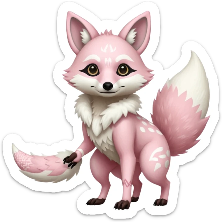 Albino fantasy-tanuki-jackal-Coyote-marsupial-fursona-hybrid animal creature full body with intricate markings  sticker