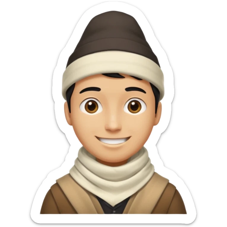 A guy with a triangle body with no arms and legs then his head is a perfect circle and his head is also black then give him a hat that doesn’t go behind his head, and last but not least give him a white scarf, NO BLACK THE COLOR FOR HIS HEAD sticker