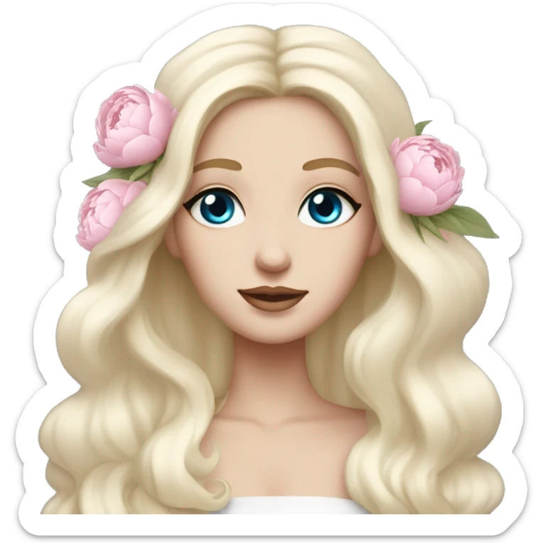 White bride with long light blonde hair and blue eyes with light pink peonies in hair white skin sticker