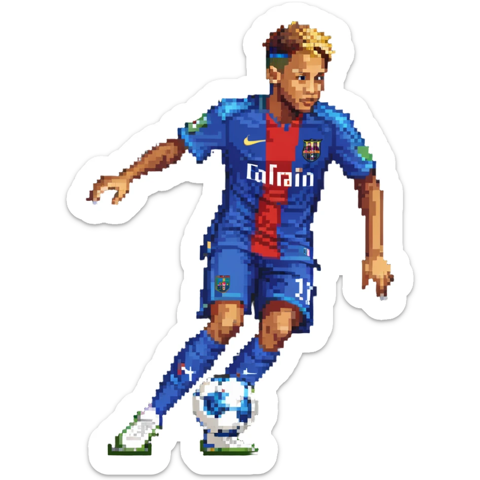 Neymar Jr, Brazilian soccer player with distinctive hairstyle, wearing soccer jersey, in action pose sticker
