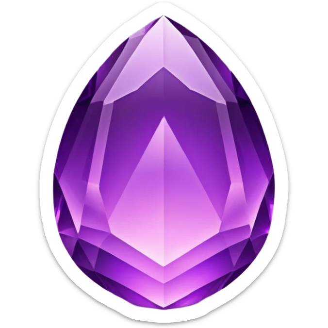 Cinematic Realistic Amethyst Emoji, Rich and soothing, with smooth, polished purple facets catching the light and casting soft, calming reflections. The deep violet hue seems to glow with an ethereal light, radiating peaceful energy and elegance. Soft glowing outline, capturing the essence of tranquility and mystery in a stunning amethyst. sticker