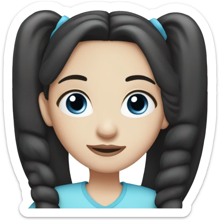 girl with pale skin black straight hair in two ponytails and blue eyes sticker